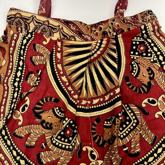 Handmade Indian Boho Elephant Pleated Hand bag Tote Red Orange Zipper Closure - Picture 2 of 5